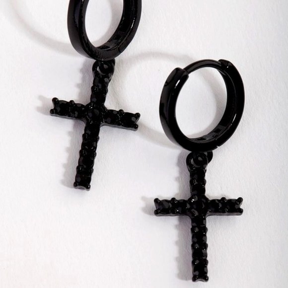 Lovisa Jewelry - LOVISA GOTH CROSS BLACK CZ/DIAMANTE STONE HUGGIE HOOP EARRINGS**NEW